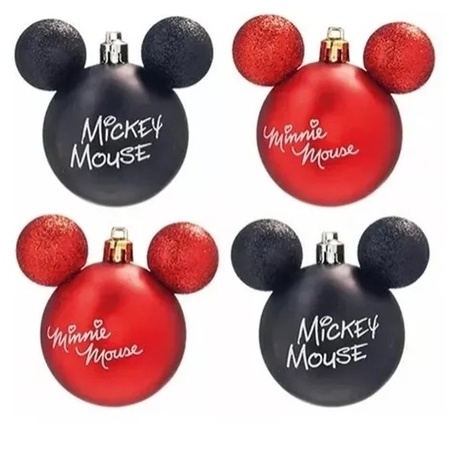 Jogo de Bolas de Natal Mickey & Minnie Mouse, Vermelho/Preto, 4