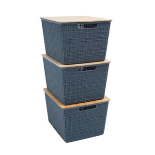 kit 3 caixas organizadoras com tampa de bambu 18L cinza - oikos