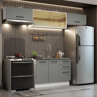 Cozinha Compacta Madesa Agata 280003 com Armário e Balcão (Sem Tampo) - Branco/Cinza em Oferta na Shopee