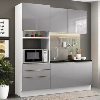 Armário de Cozinha Compacta 180cm Branco/Cinza Lux Madesa 01 em Oferta na Shopee