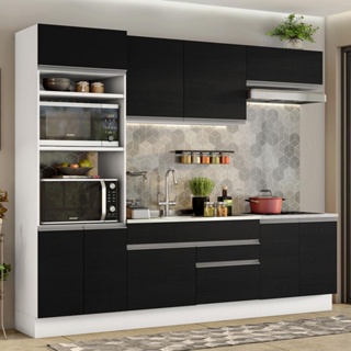 Armário de Cozinha Completa 270cm Branco/Preto Glamy Madesa 13
