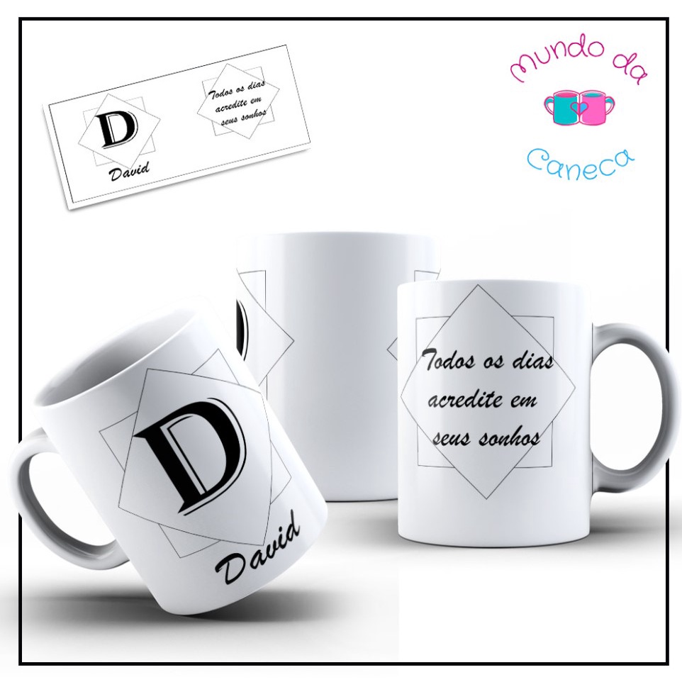Caneca Personalizada Masculina com Inicial + Nome + frase de Porcelana ...
