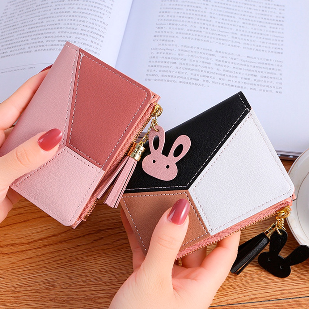 Carteira De Mão Feminina Bloco de cores Forma Com Zipper