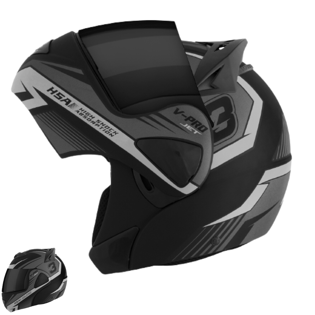 Capacete Moto Escamoteável V-Pro Jet 3 Robocop Masculino Feminino Pro Tork Fechado Com Viseira Fumê