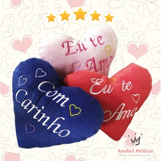 Coração de Pelúcia Bordado Pequeno Almofada de coração Pelúcia Dia dos namorados 23 x 18 cm