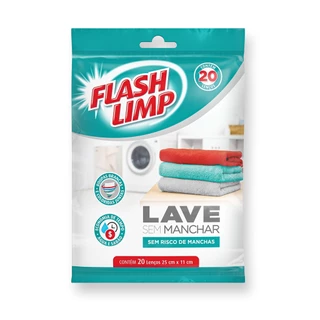 Kit 60 Lenços Lave Sem Manchar Anti mancha Lenço Lave Roupas FlashLimp lavagem lavanderia roupas brancas e coloridas maquina de lavar Original com Nota Fiscal