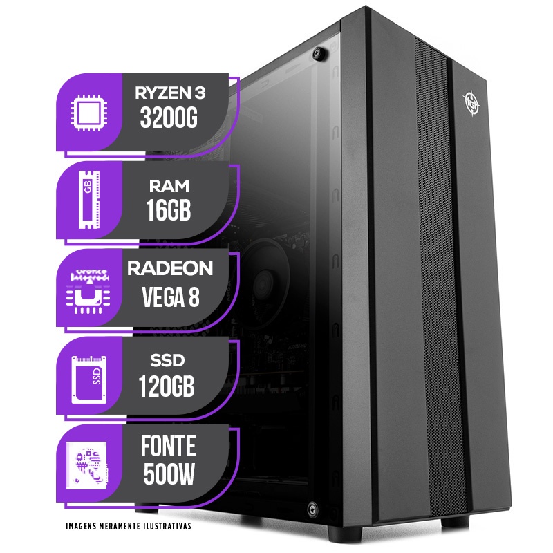 PC Gamer Pichau Rawson II, Ryzen 3 3200G, Memória de 16GB DDR4