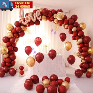 Kit 50 Balões Vermelho + 25 Cromados Dourado Número 5 Para Festas e Aniversários