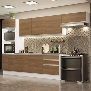 Cozinha Completa 100% MDF Madesa Acordes 330006 com Armário e Balcão - Branco/Rustic em Oferta na Shopee