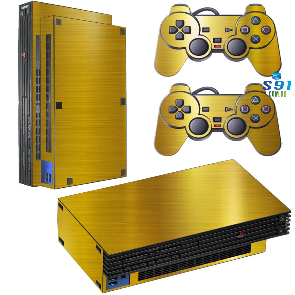 Skin PS2 Fat Adesivo Pelicula Protetora Cromo Ouro Gold Escovado ...