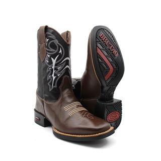 Bota Texana Masculina Country Couro Legitimo Bico Quadrado Cano Longo Delegada Café