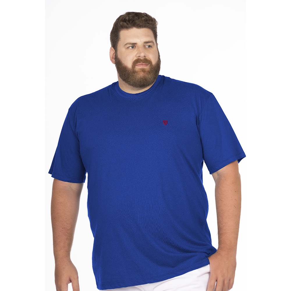 Camiseta Masculina Plus Size Gola Careca Basic Azul Royal Longford