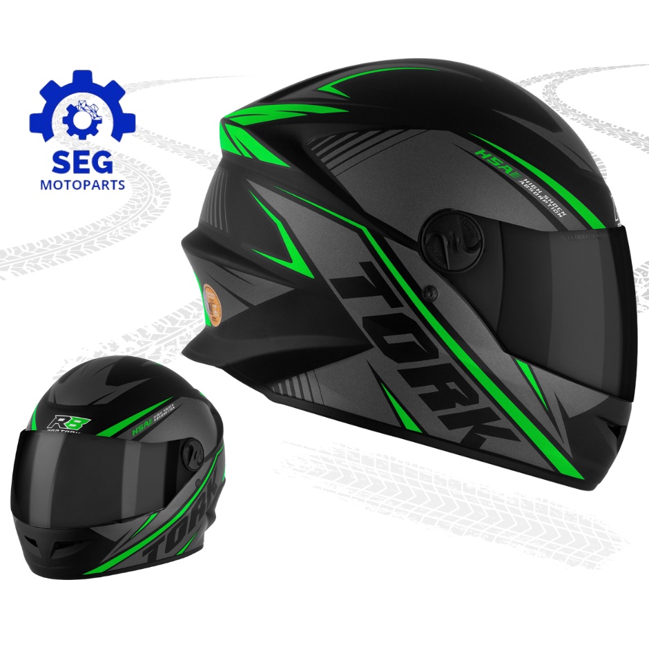 Capacete Motoqueiro Pro Tork R8 Fechado Verde com Preto Com Viseira Fumê