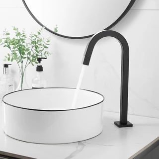 Torneira Bica Alta Luxuosa Preta Fosca Para Pia De Banheiro Metal Água Fria