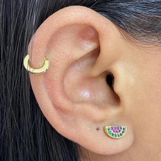 Brinco Melancia Cravejada Diamante de Zircônia (1,8g) Banho de Ouro 24k Brinco Cravejado Banhado Brinco Feminino em Oferta na Shopee