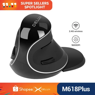 Delux M618Plus Ergonômico Vertical Sem Fio Rato DPI 1600 Função De Botão Óptico Ratos 6 Com Removível Resto De Palma Para PC