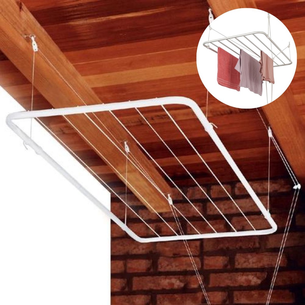 Varal De Teto Em Aço 90x56 Kit Instalação Cordas De Elevação PRONTA ...