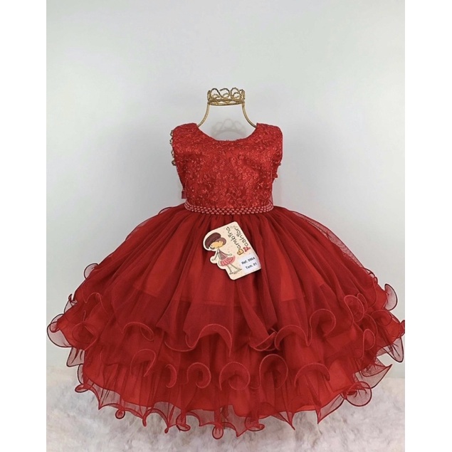 Vestido Infantil de Festa Vermelho Princesa Natal