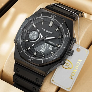 FOXBOX Relógio Digital Masculino Moda Esportiva Mostrador Duplo Casual 50M Impermeável De Pulso Luminoso