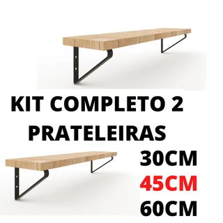 Kit 2 Prateleiras Industrial Madeira + Mão Francesa Quarto/Sala/ Cozinha