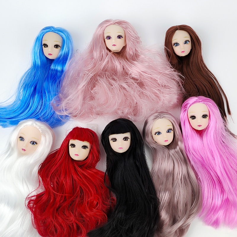 Cabeça de plástico para bonecas 11.5 , maquiagem com cachos, peruca,  cabelo ondulado, cabeça de boneca para boneca 1/6 bjd, casa, acessórios  diy