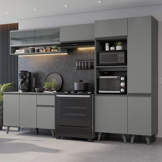 Armário de Cozinha Completa 300cm Cinza Nice Madesa 09 em Oferta na Shopee