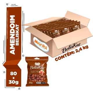 Kit 80x Amendoim Beliskat Salgado Com Pele 30g - Caixa com 2,4kg
