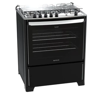 Fogão 5 bocas Atlas New UTop Preto mesa de inox - Bivolt