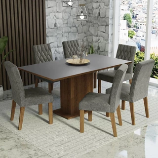 Conjunto Sala de Jantar Mesa Tampo de Madeira 6 Cadeiras Rustic/Cinza/Silver Hanna Madesa em Oferta na Shopee