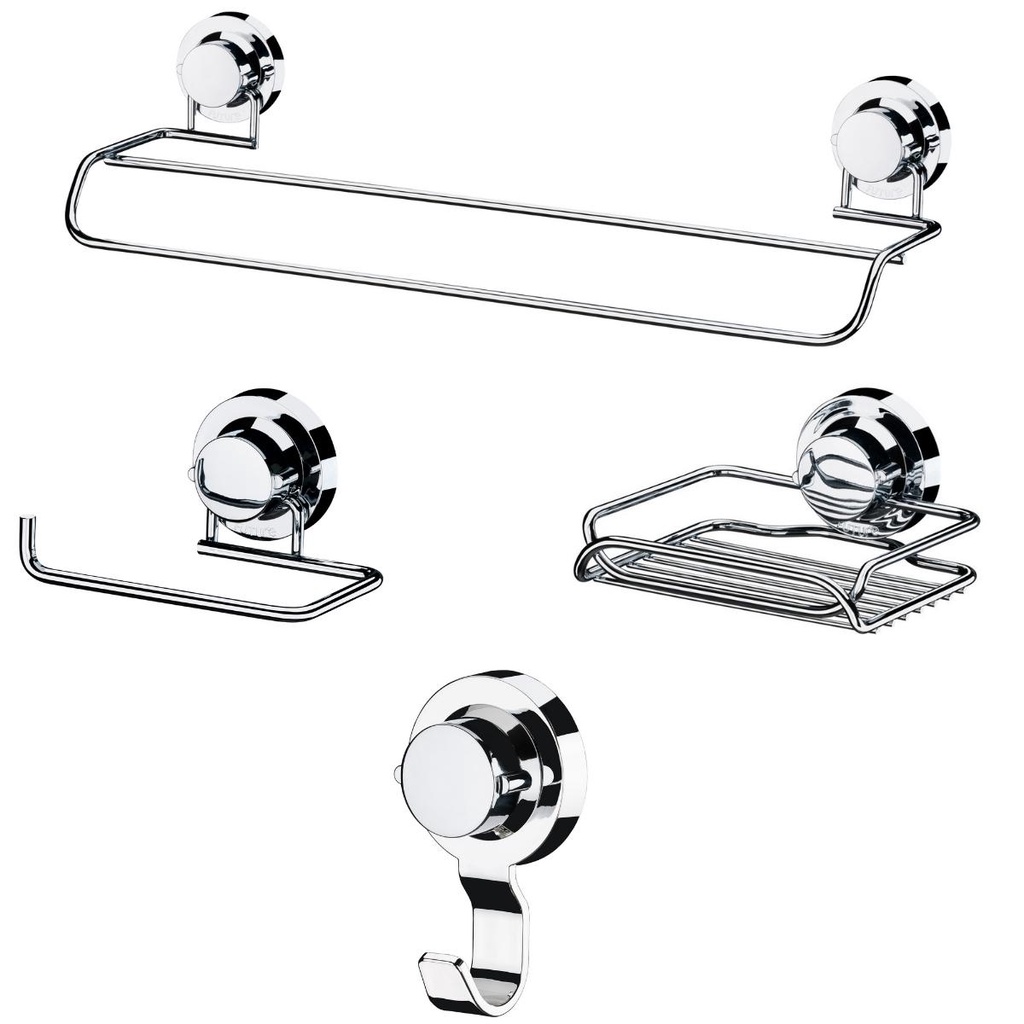 Kit Acessórios Banheiro Ventosa Sem Furo Cromado 4 Peças