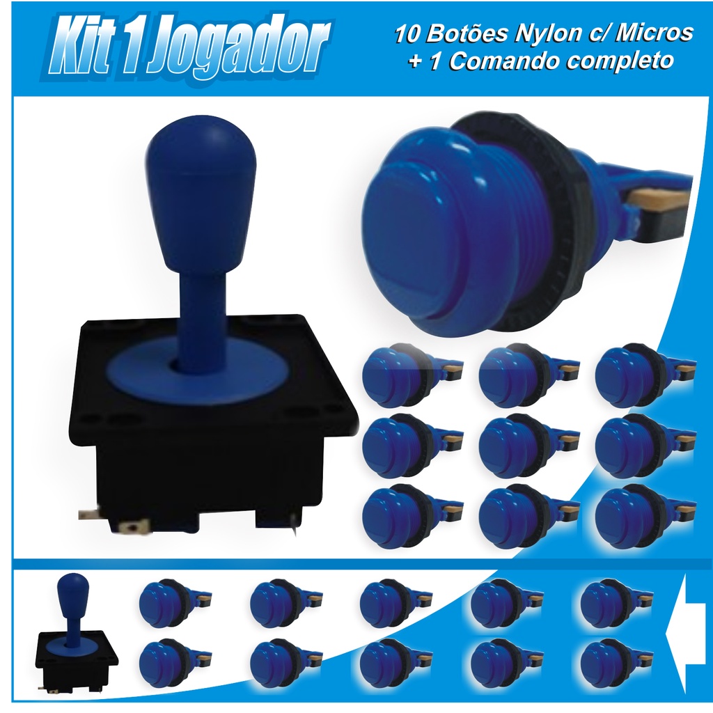 10 Botões Arcade Nylon C/ Micros + 1 Comando Completo