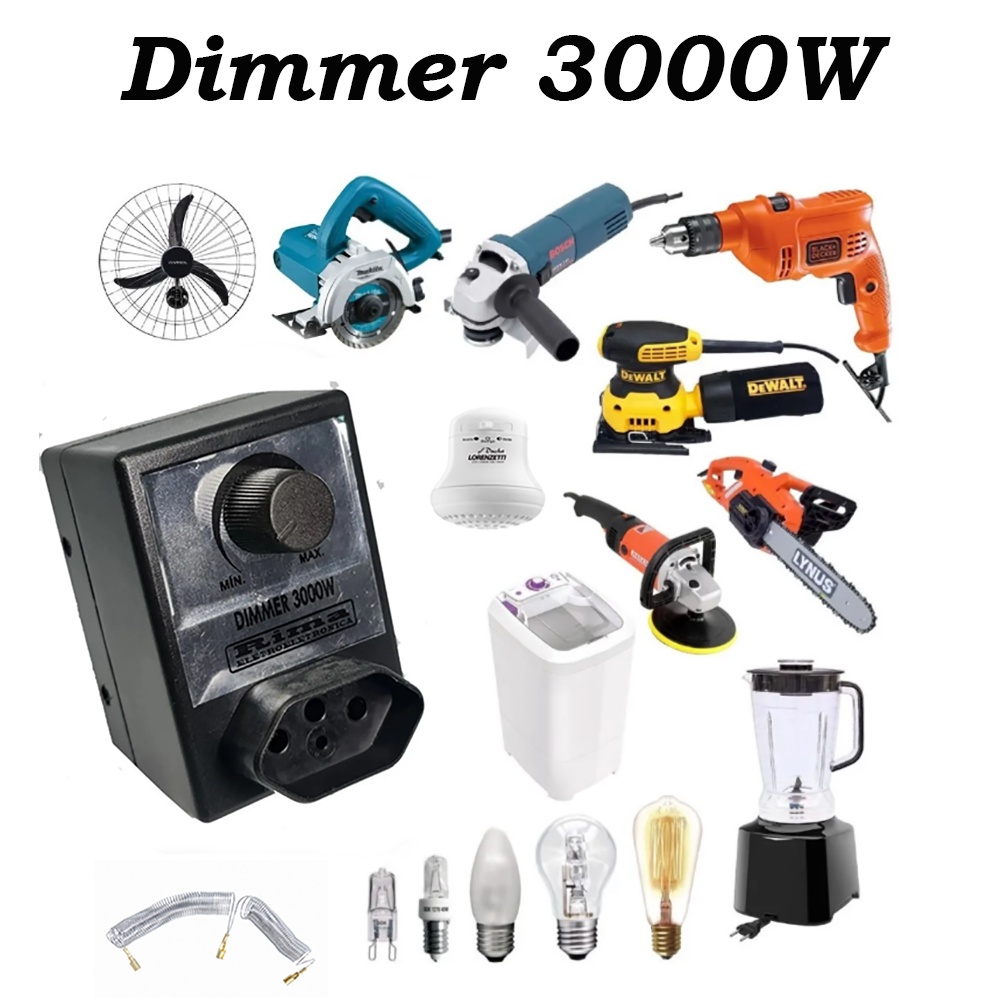 Dimmer 3000w Controlador Bivolt Universal Com Tomada Para Lixadeira Esmirilhadeira