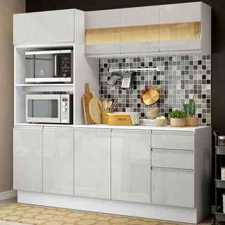 Armário de Cozinha Compacta 100% MDF 190 cm Frentes Branco Brilho Smart Madesa 01