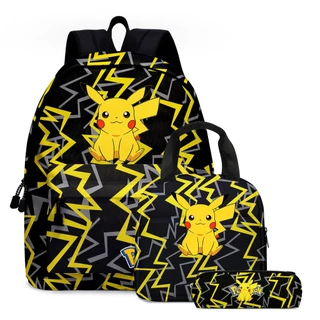 Conjunto De 3 Peças Pokémon Mochila De Grande Capacidade + Lancheira + Estojo De Lápis