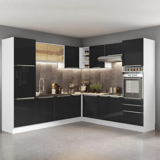 Cozinha Completa de Canto Madesa Lux 546003 com Armário e Balcão - Branco/Preto em Oferta na Shopee