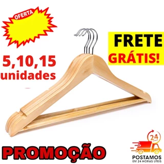 Cabide De Madeira Marfim Gancho Cromado 5 10 15 Unidades Promocao
