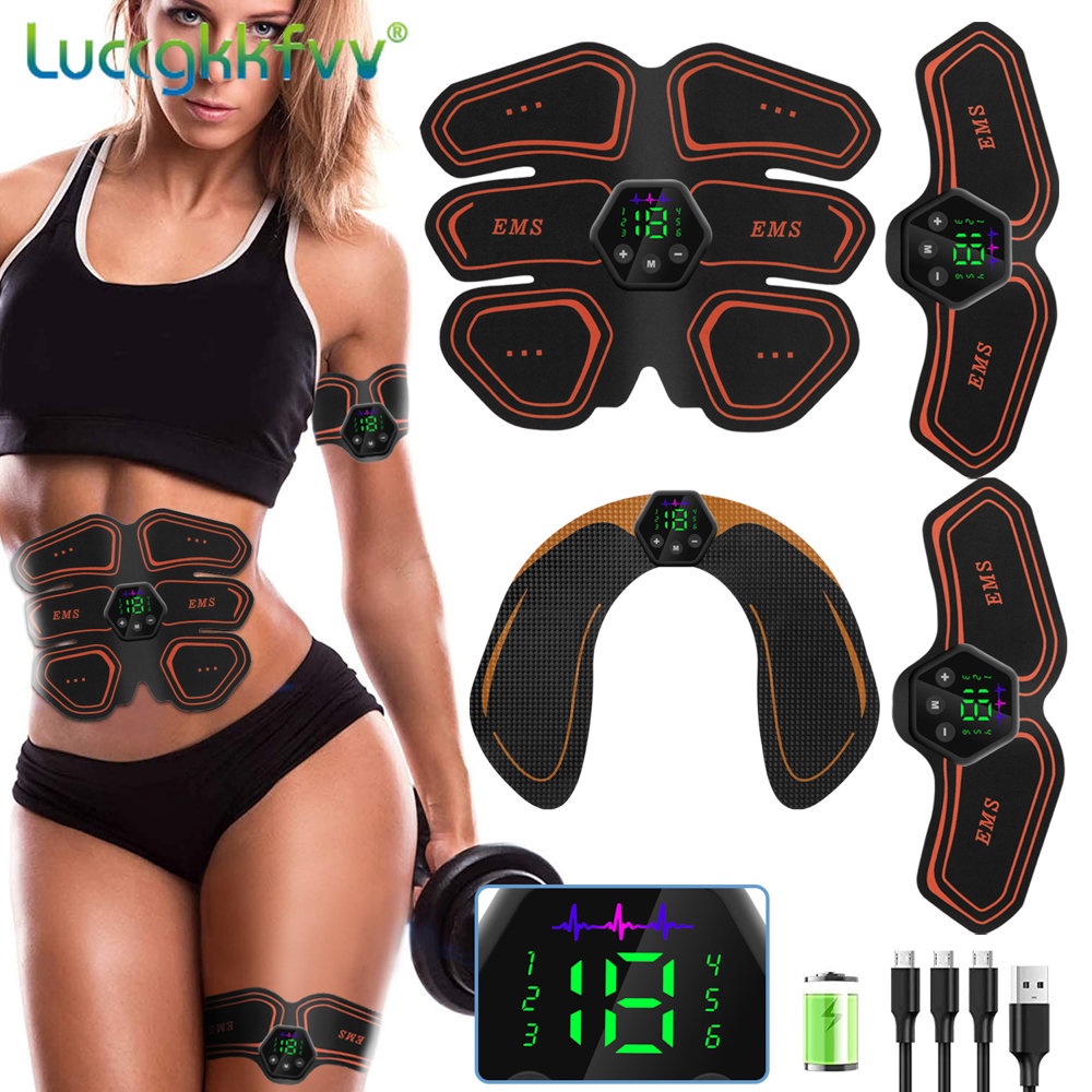 Tela LCD Estimulador Muscular EMS Toner Abdominal De Quadril USB Abs Fitness Treinamento Ginásio De Peso Corporal