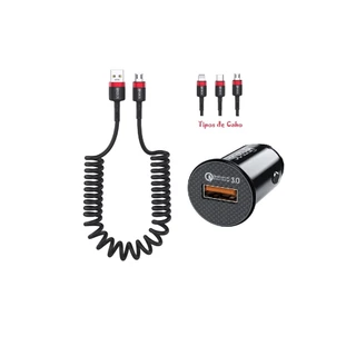 Carregador Veicular Turbo HRebos HS-308 ou cabo espiral