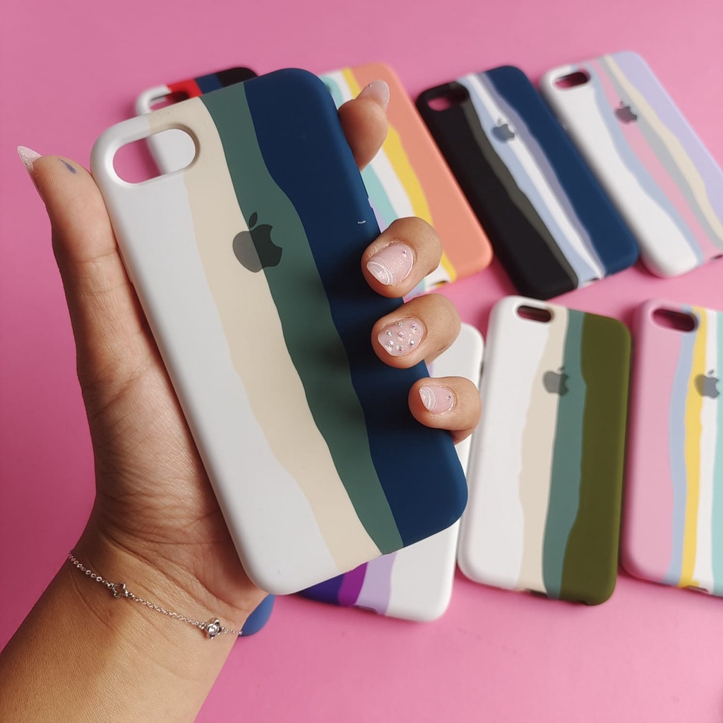 Capinha Arco Íris Iphone 7 e Iphone 8 Capa Case Silicone Forrada Aveludada Colorida (CF18)