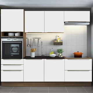 Cozinha Completa Madesa Lux com Armário e Balcão 6 Portas 5 Gavetas - Rustic/Branco Veludo
