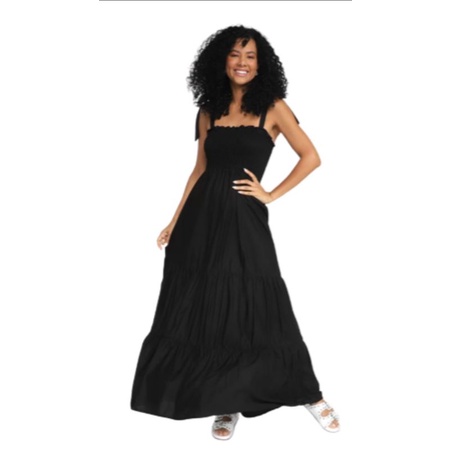 Vestido Lastex c/ Alcinhas , Longo, com Babado Moda Feminina