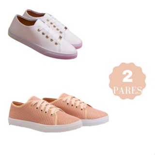 Kit 2 Pares Tênis Feminino Casual Sbelta Conforto - Branco+Rosa