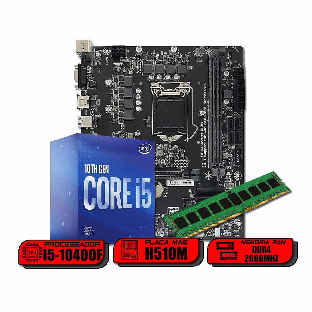Kit Upgrade Intel Core i5 10400F Placa Mãe H510M DDR4