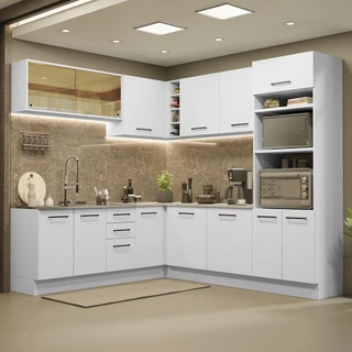 Cozinha Completa de Canto Madesa Agata 459001 com Armário e Balcão (Sem Tampo e Pia) - Branco em Oferta na Shopee