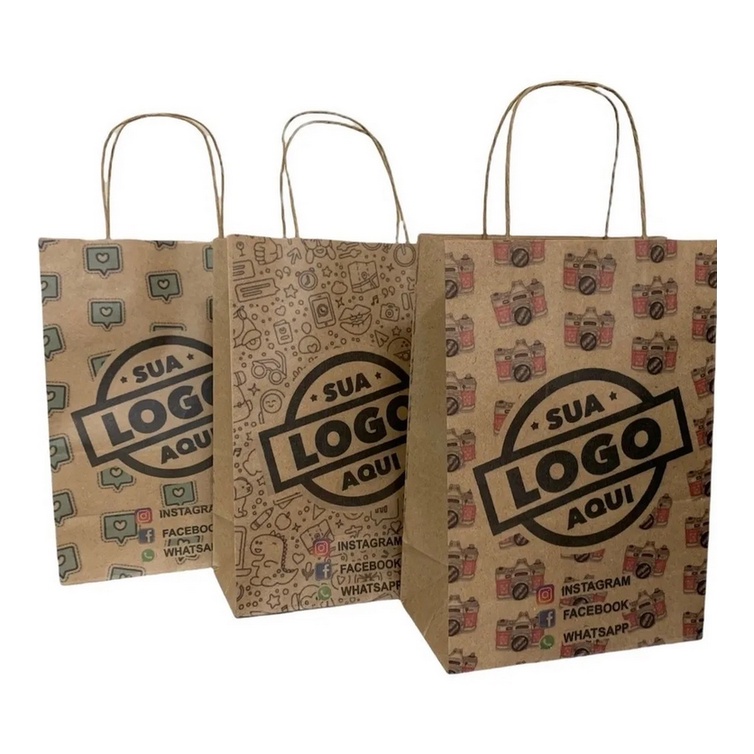 Sacolas em Papel Kraft personalizadas com seu logo 18,5 x 27 x 10cm ...