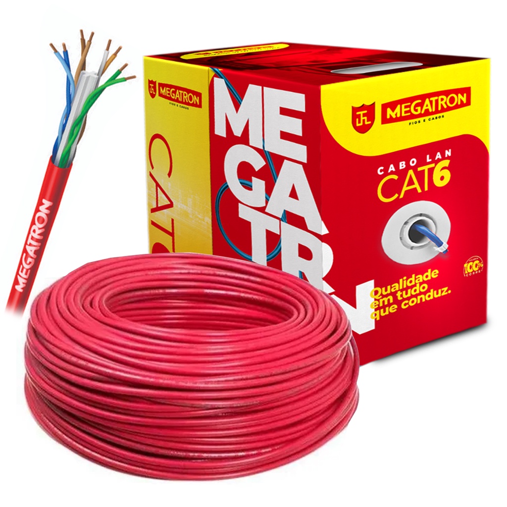 Cabo Lan U/utp 4 Pares X 23awg Cat6 305m Vermelho Megatron | Shopee Brasil