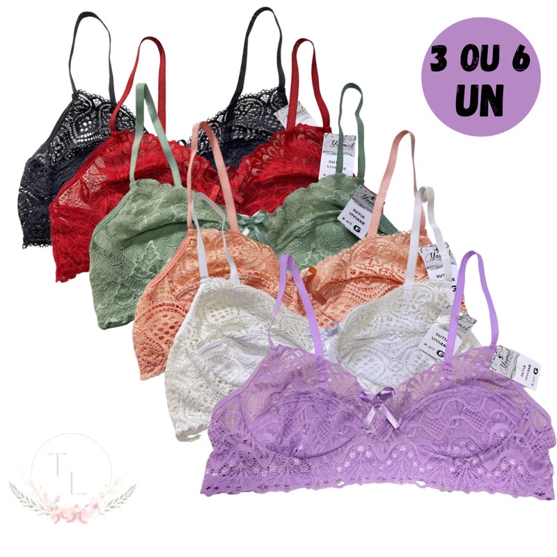 Kit Sutiã de Renda Sem Bojo e Sem Aro Forrado Conforto Dia a Dia Preço Viviane