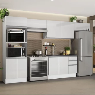 Cozinha Completa Madesa 100% MDF Acordes Com Armário e Balcão Portas Branco Brilho em Oferta na Shopee