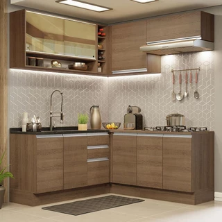 Cozinha Completa de Canto Madesa Glamy 349002 com Armário e Balcão (Sem Tampo e Pia) - Rustic em Oferta na Shopee