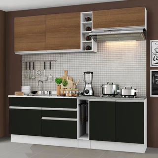 Cozinha Completa Madesa Parma com Armário e Balcão (Sem tampo e Pia) - Branco/Rustic/Preto em Oferta na Shopee
